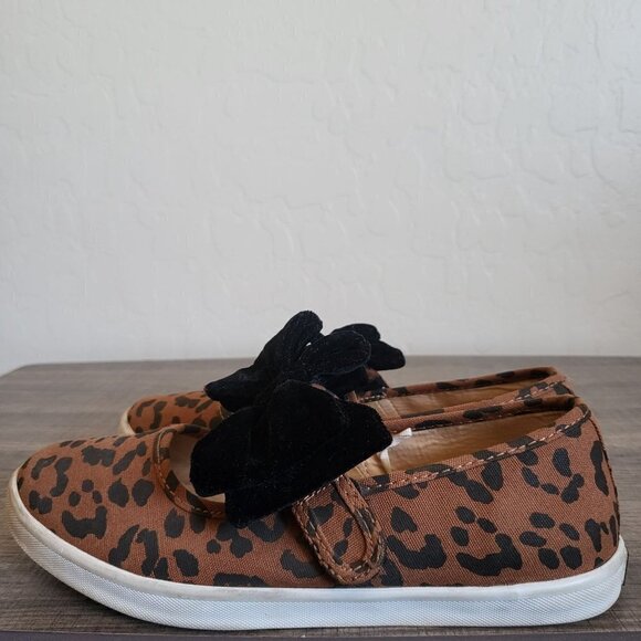 Janie and Jack Cheetah Print Bow Slip-On Sneaker Shoes Brown/Black Size Kid's 3 - Picture 3 of 9